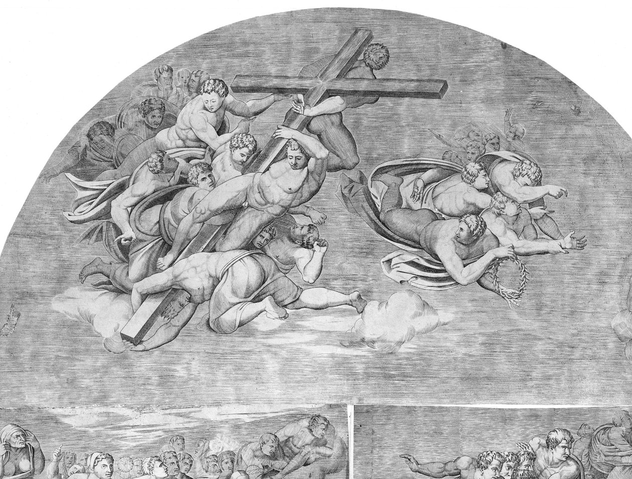 Änglar som bär korset med heliga under den övre vänstra delen av den sista domen, 1548., 1548. av Niccolo della Casa