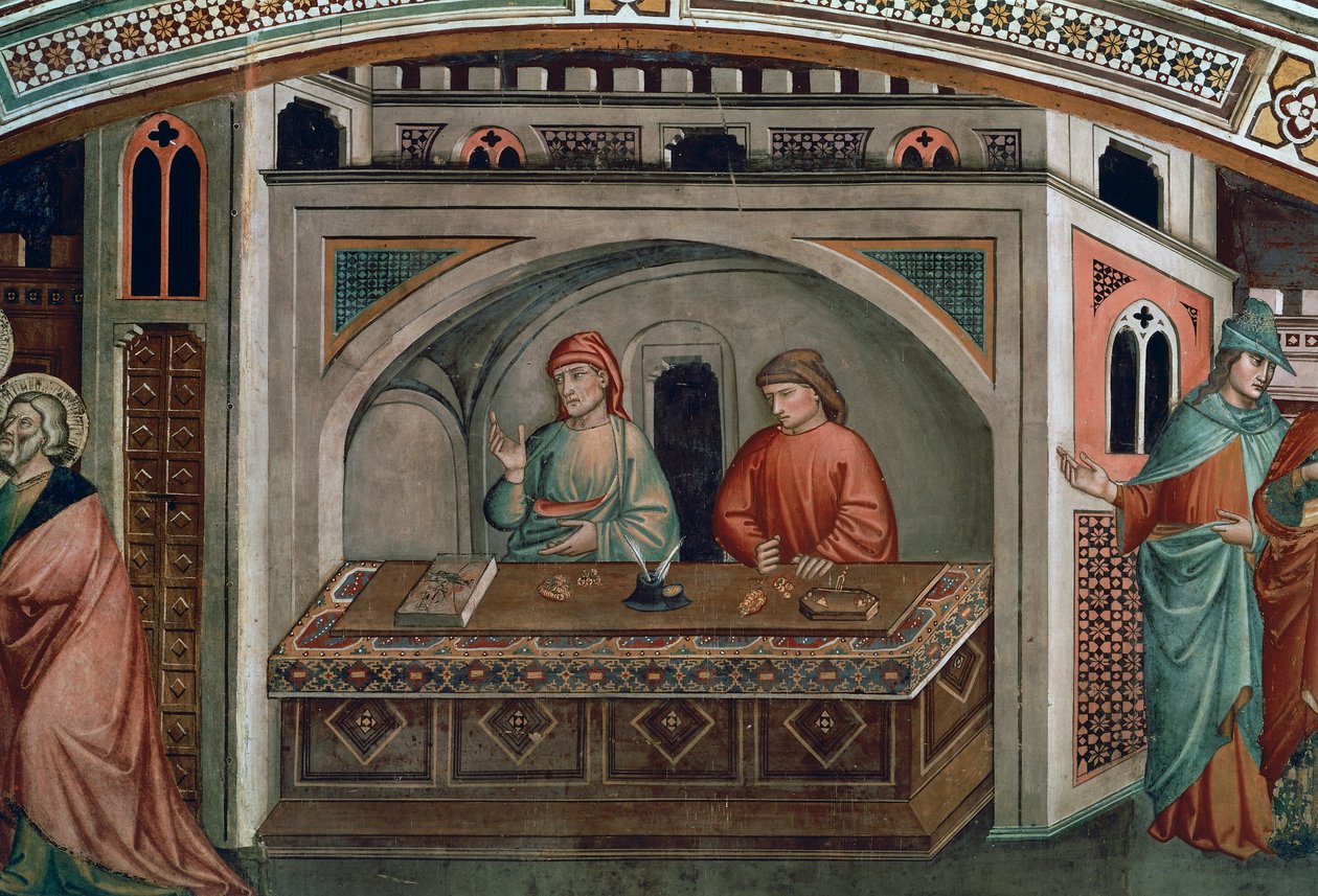 Två bankirer, detalj från Life of St Matthew av Niccolo di Pietro Gerini