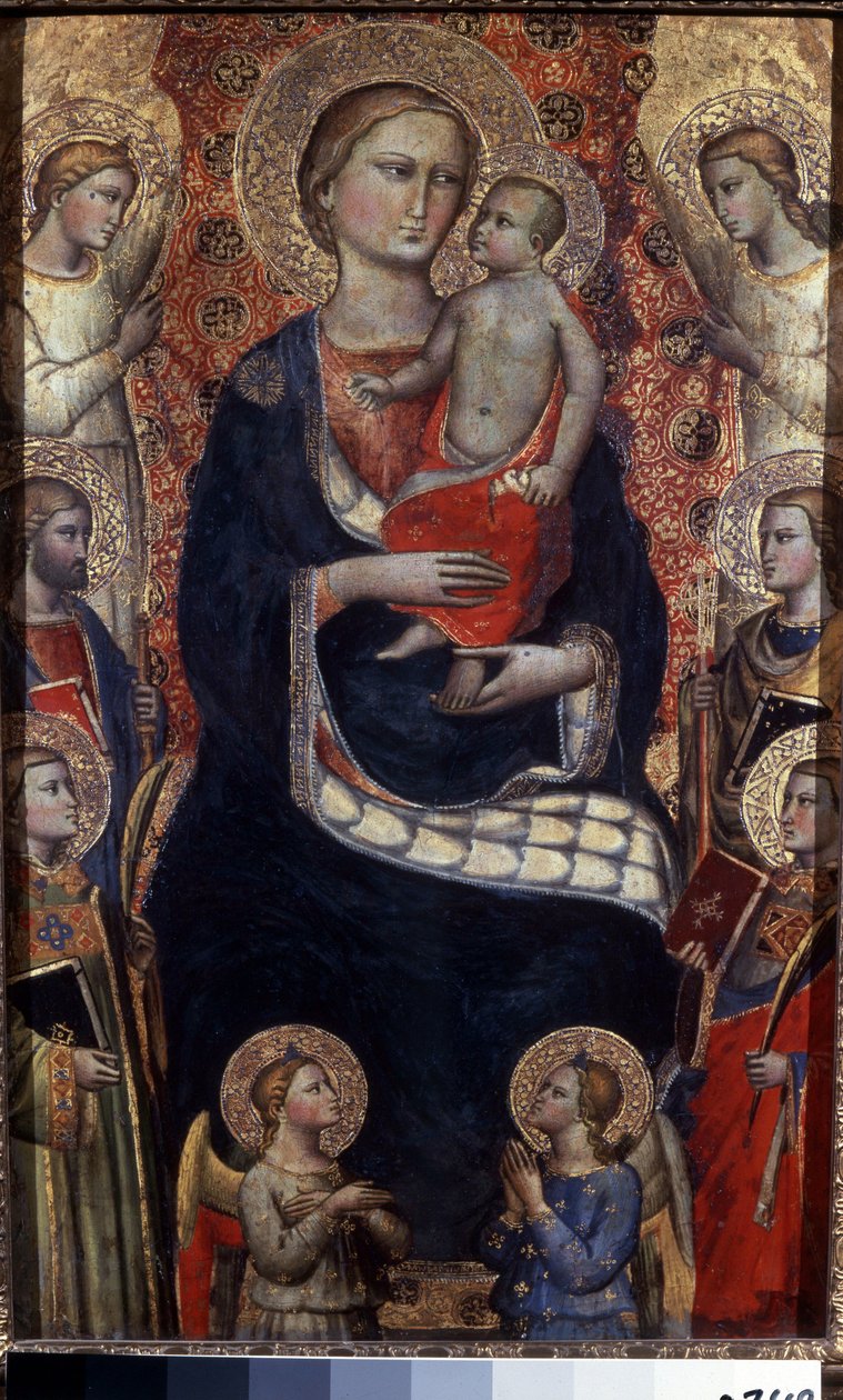 Madonna och barn med heliga och änglar. Madonna med barn, helgon och änglar. Målning av Niccolo di Pietro Gerini (cirka 1350-1415). Florentinsk konst, medeltiden. Tempera på trä. Eremitagemuseet, Sankt Petersburg av Niccolo di Pietro Gerini