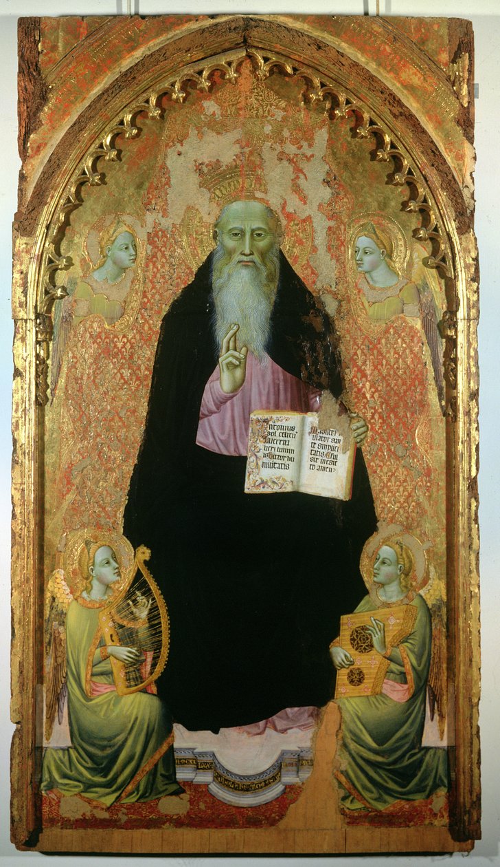 Den helige Antonius abbot med Antoniternas bok, 1371 av Niccolo di Tommaso