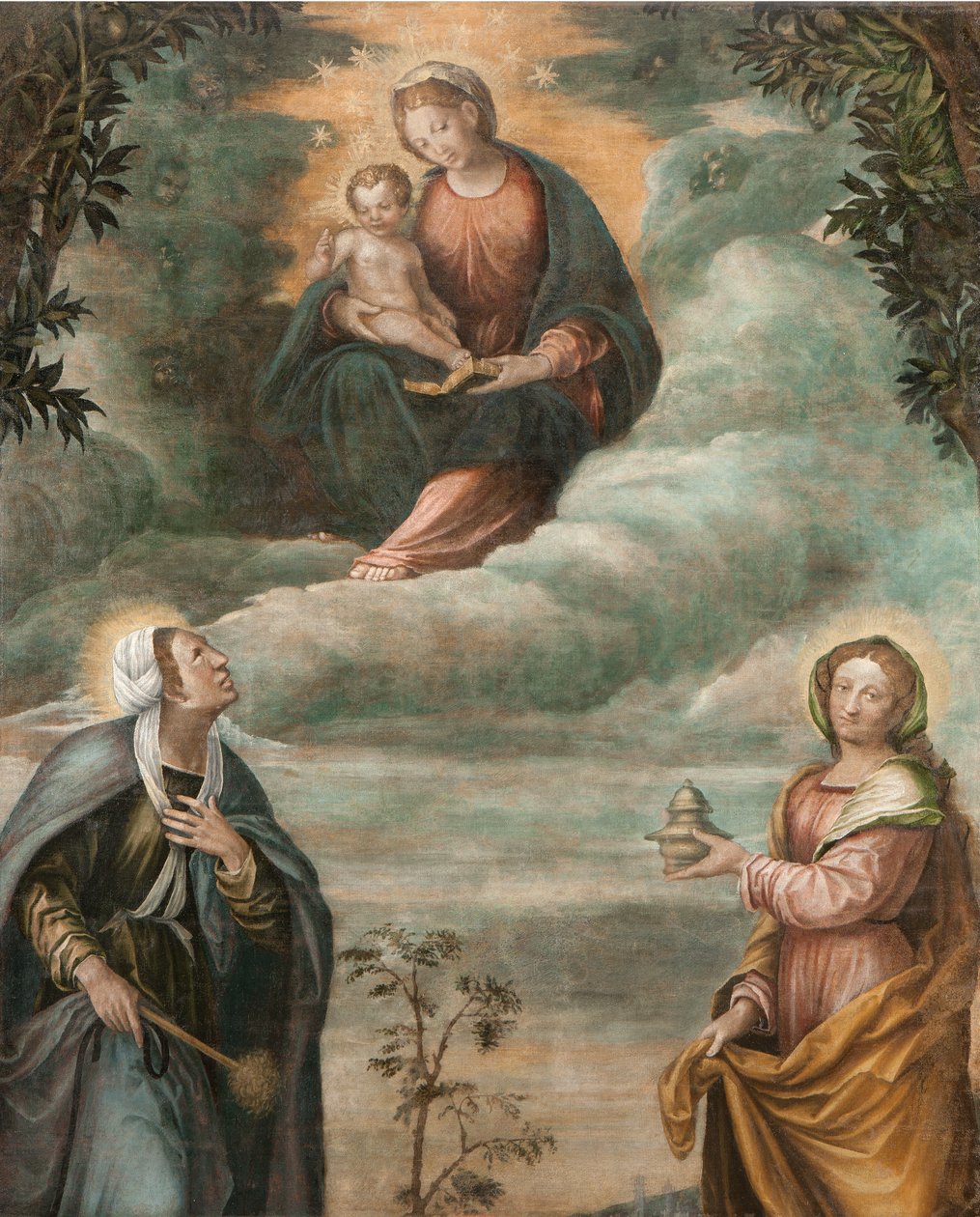 Den obefläckade Madonna med Jesusbarnet och heliga (olja på duk) av Niccolo the Younger Giolfino