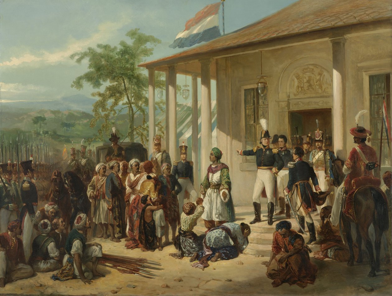 Arresteringen av Diepo Negoro av generallöjtnant baron De Kock, ca 1830-35 av Nicholas Pieneman