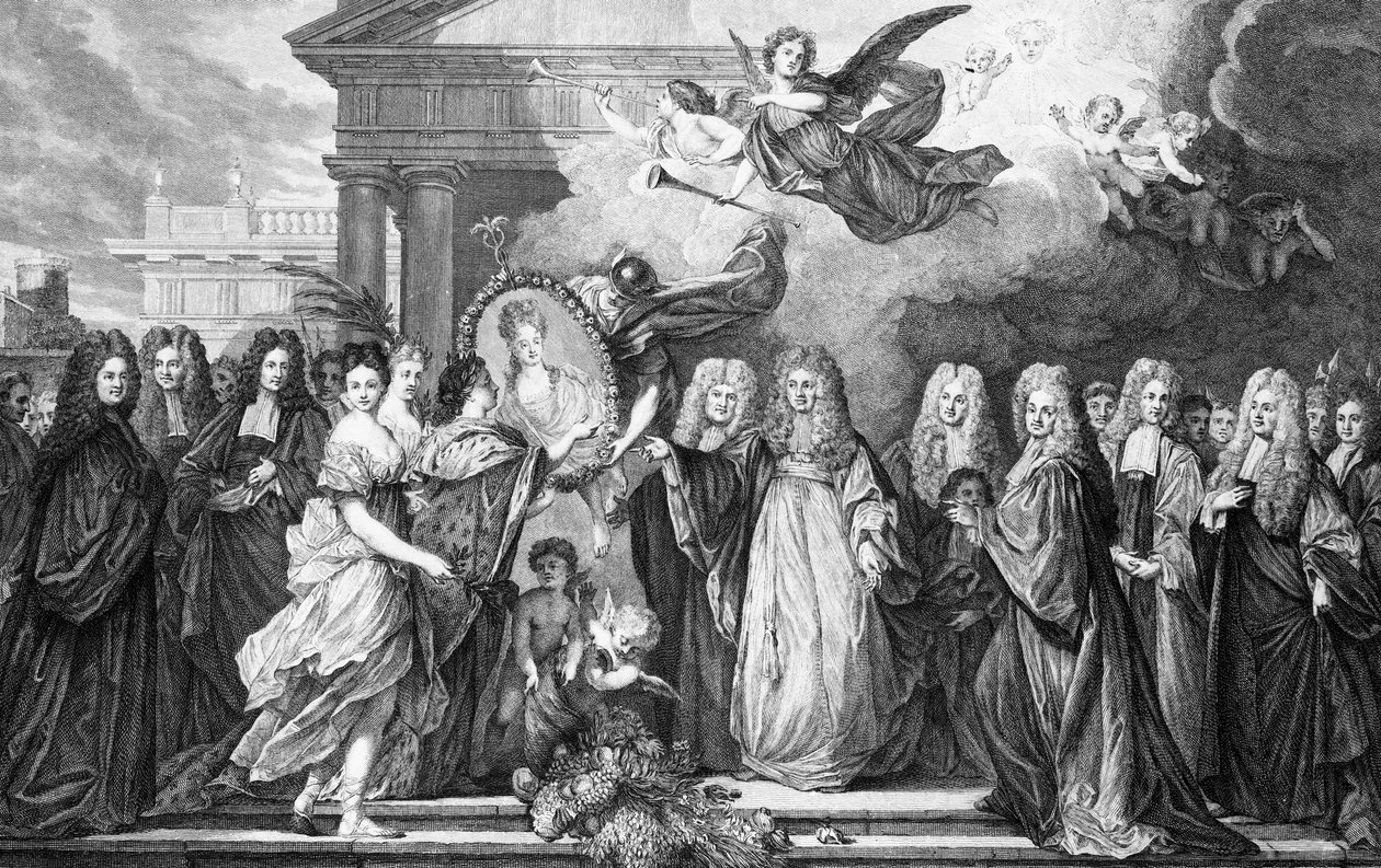 Louis de Bourgognes bröllop med Marie Adelaide av Savoyen, graverat av Denis Nee, ca 1770 av Nicolas de Largillière