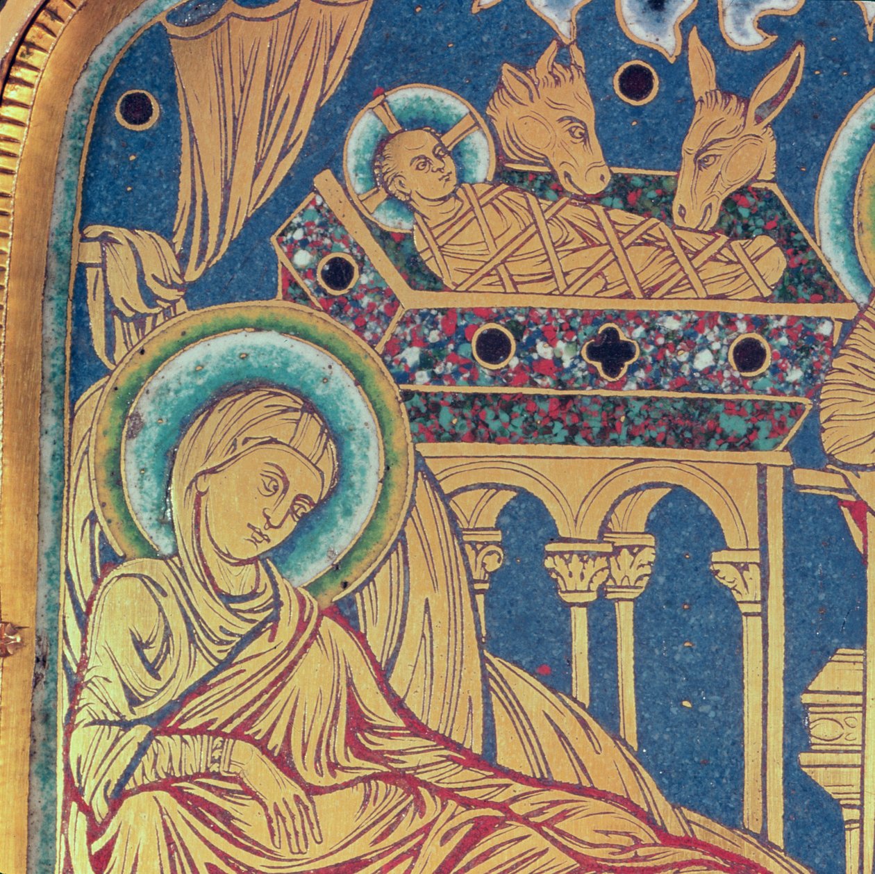 The Nativity, panel från The Verduner Altar, 1181 (champleve-emaljarbete) av Nicholas of Verdun