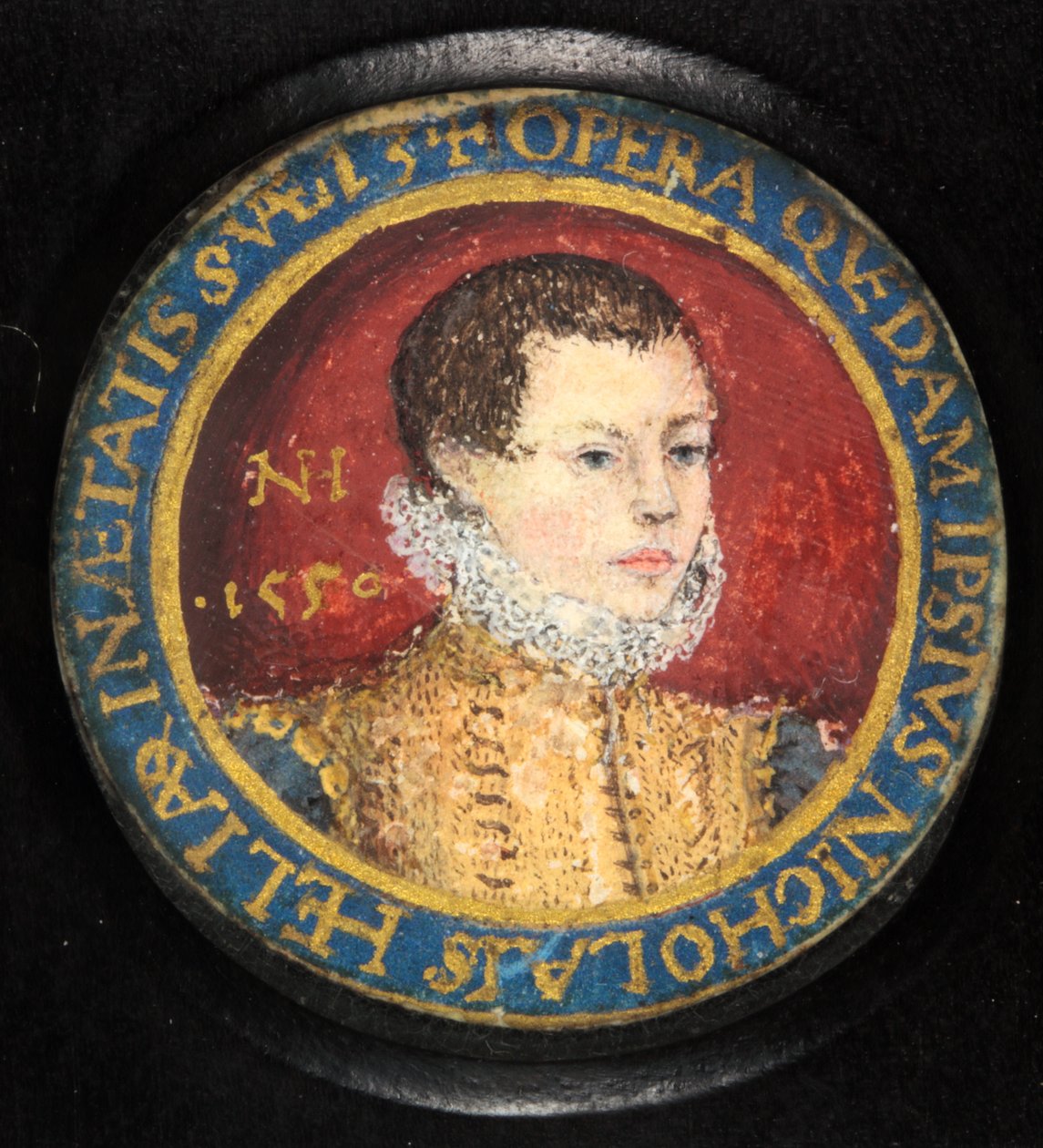 Nicholas Hilliard, självporträtt 13 år (akvarell på veläng) av Nicholas (attr.to) Hilliard