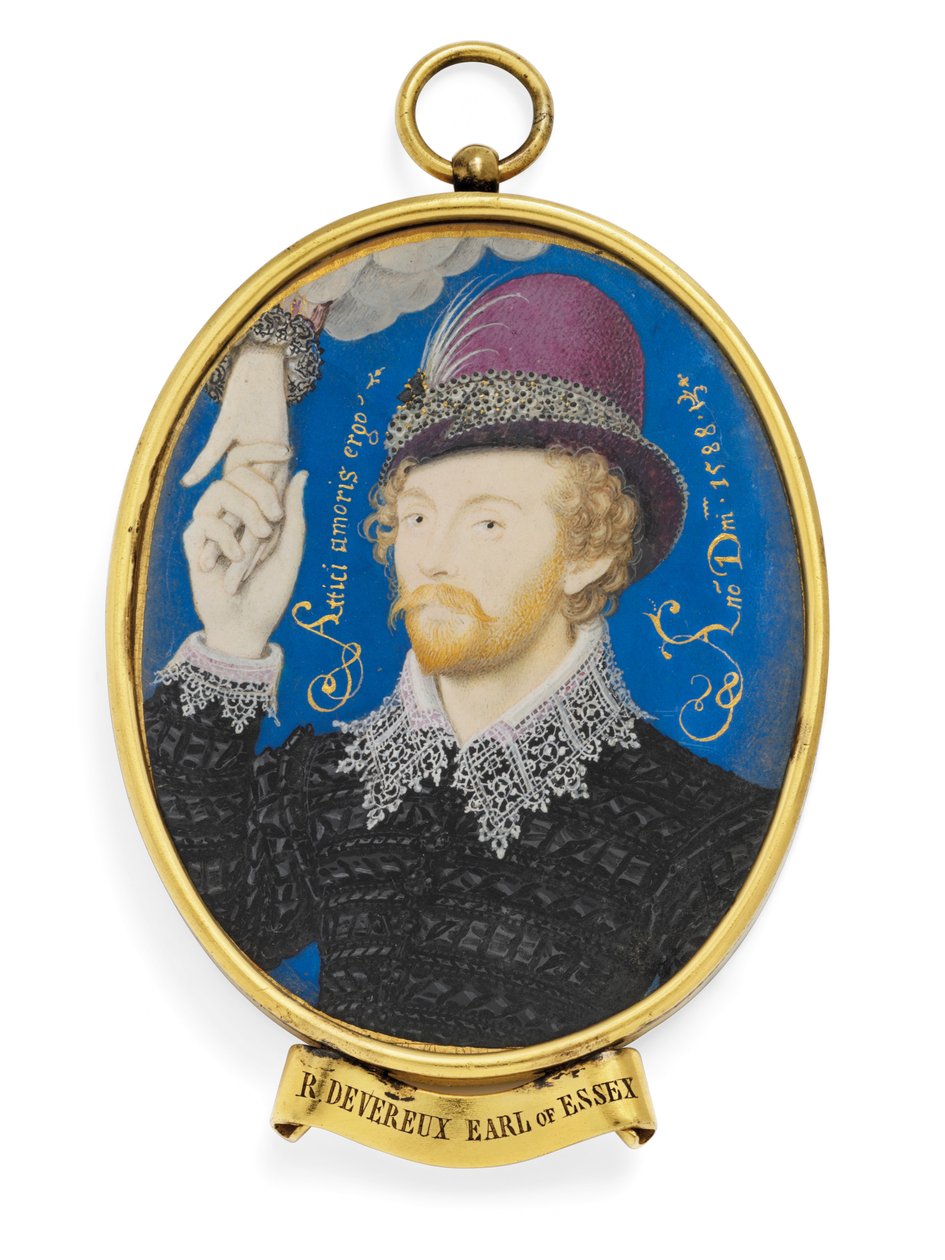 En ung herre som knäpper en hand från ett moln av Nicholas (studio of) Hilliard