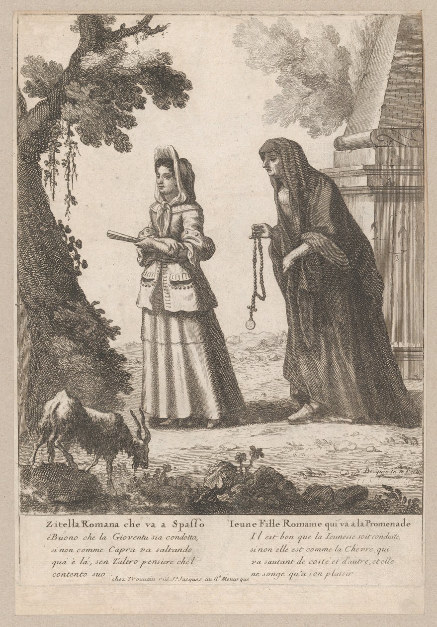 Ung romersk flicka på promenad, 1648-1700., 1648-1700. av Nicholas Boucquet