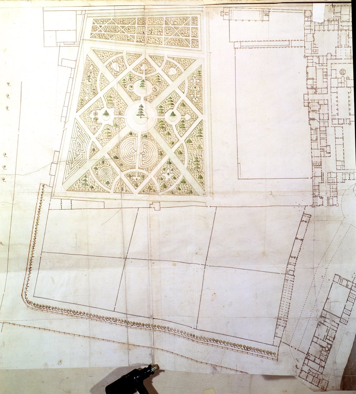 Platsplan och kartläggning av The Wilderness, Hampton Court, c.1710-14 (penna och bläck och wc på papper) av Nicholas Hawksmoor