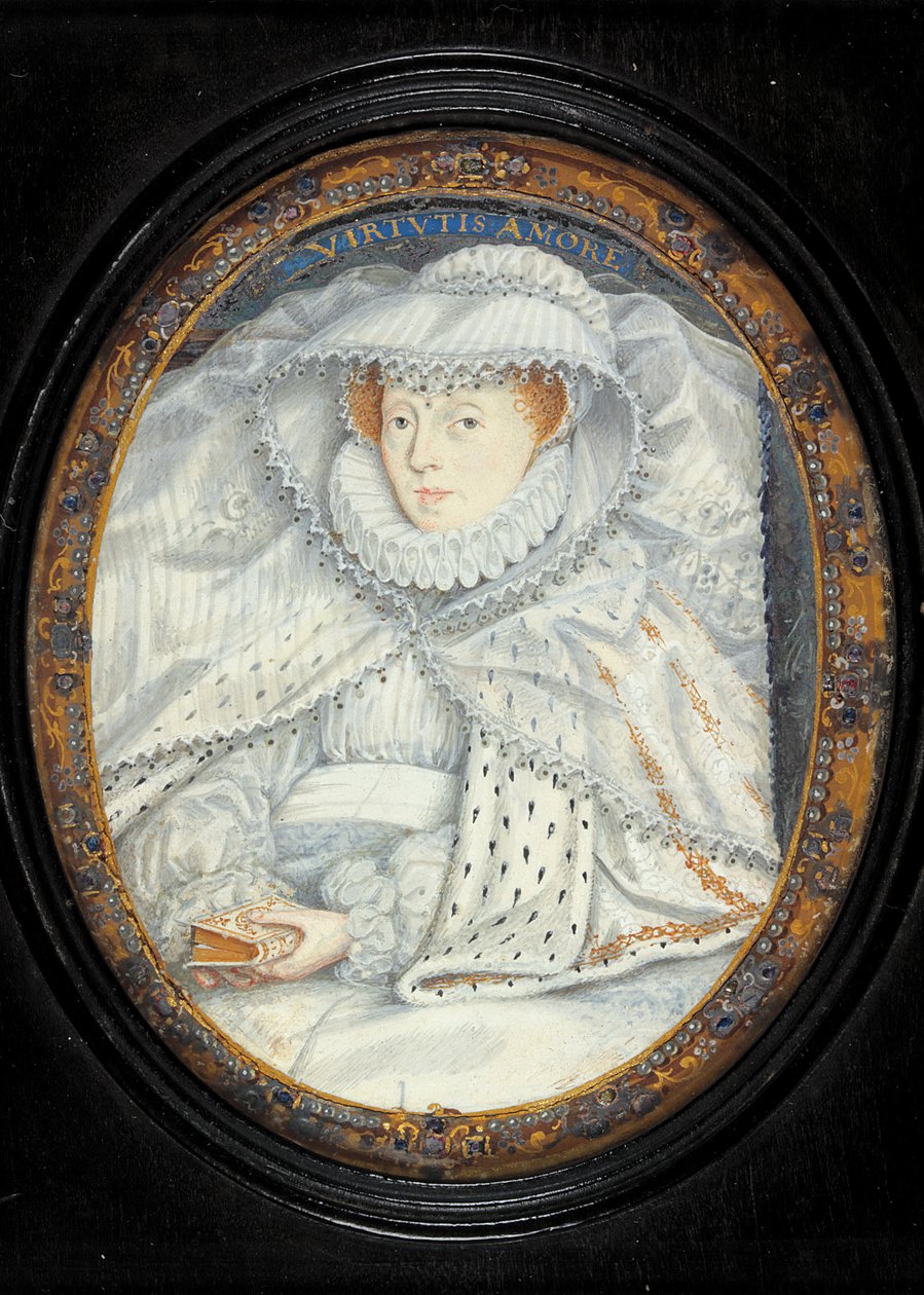 En dam som traditionellt identifieras som Mary Queen of Scots (akvarell på veläng) av Nicholas Hilliard