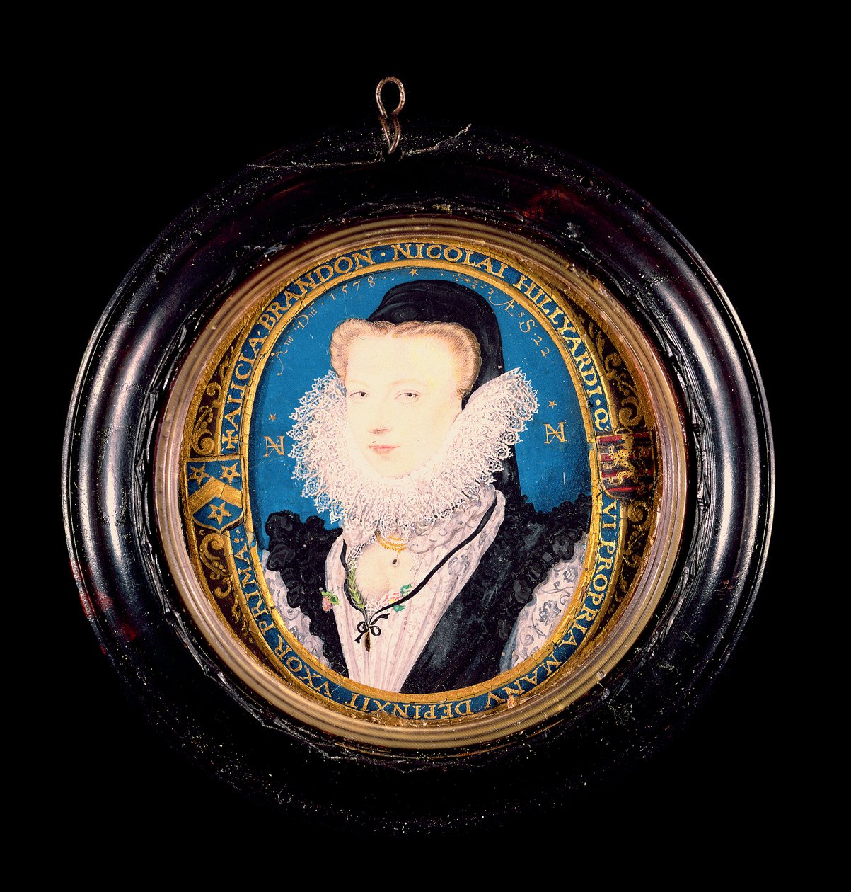 Alice Brandon, Mrs Hilliard, 1578 (wc på pergament) av Nicholas Hilliard