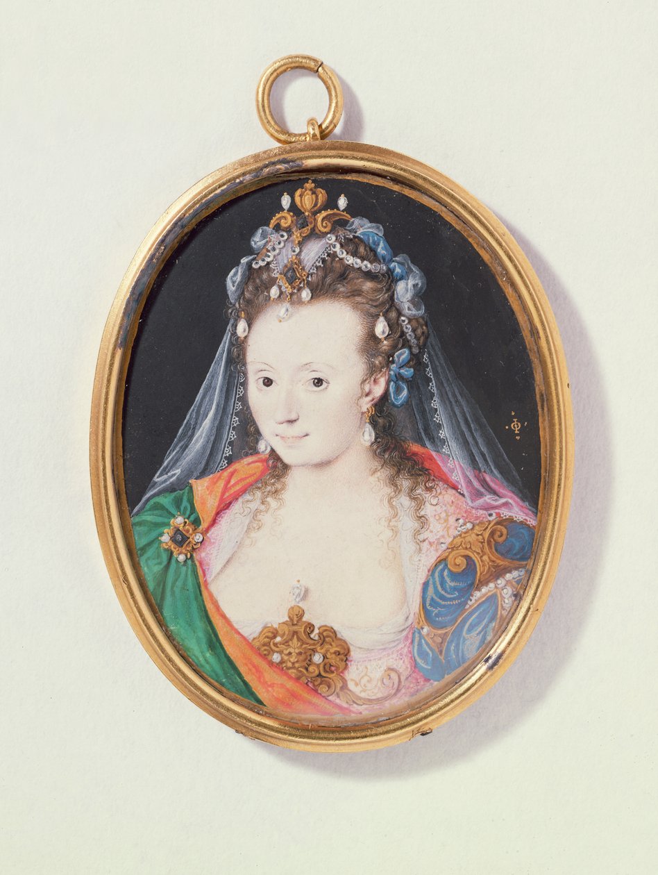 Miniatyr av Arabella Stuart, hertiginna av Lennox, 1593 (wc på pergament) av Nicholas Hilliard