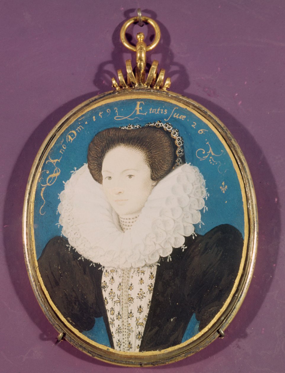 Fru Holland (kvinna i väntan på Elizabeth I), 26 år 1593 (akvarell på veläng) av Nicholas Hilliard