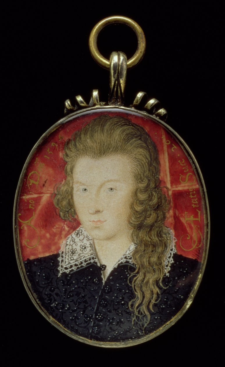 No.3856 Henry Wriothesley, 3:e earl av Southampton (1573-1624), ca 1594 (gouache på veläng) av Nicholas Hilliard