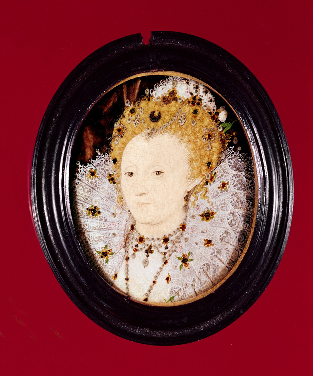 Porträtt av drottning Elizabeth I (akvarell på veläng) av Nicholas Hilliard