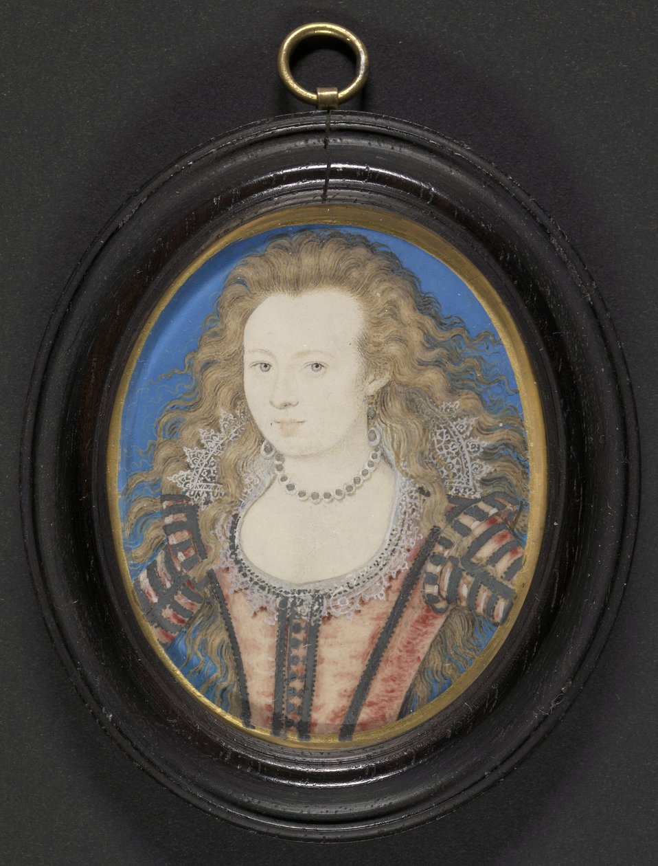 Porträtt av en dam, ca 1605-10 (gouache och veläng på kortet) av Nicholas Hilliard