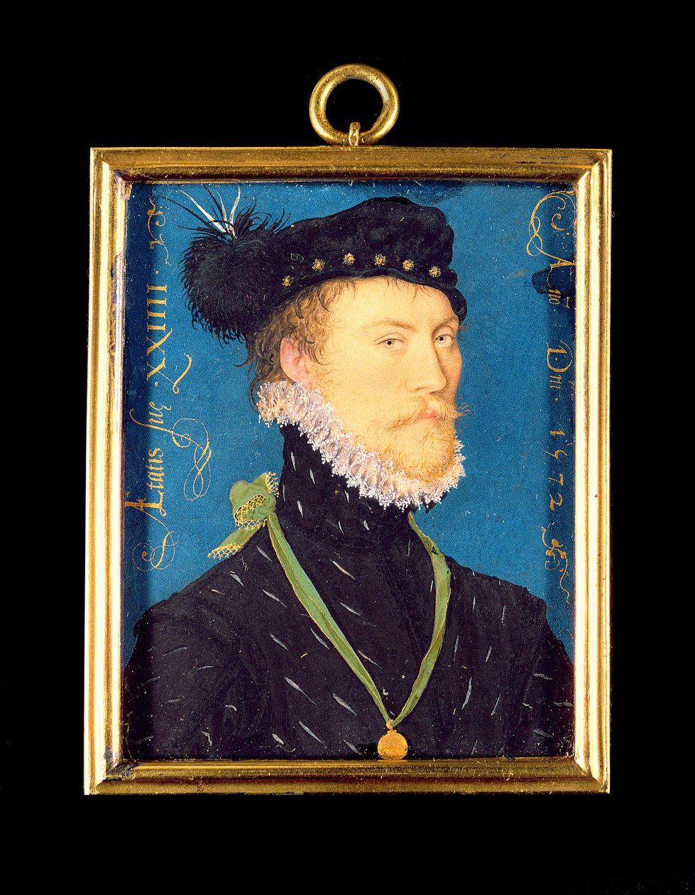 Porträtt av en okänd man, 24 år gammal, 1572 (wc på veläng) av Nicholas Hilliard