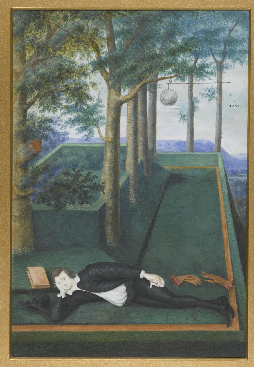 Porträtt av en liggande adelsman i en övervuxen domstol; Porträtt av Henry Percy, 9:e Earl of Northumberland av Nicholas Hilliard