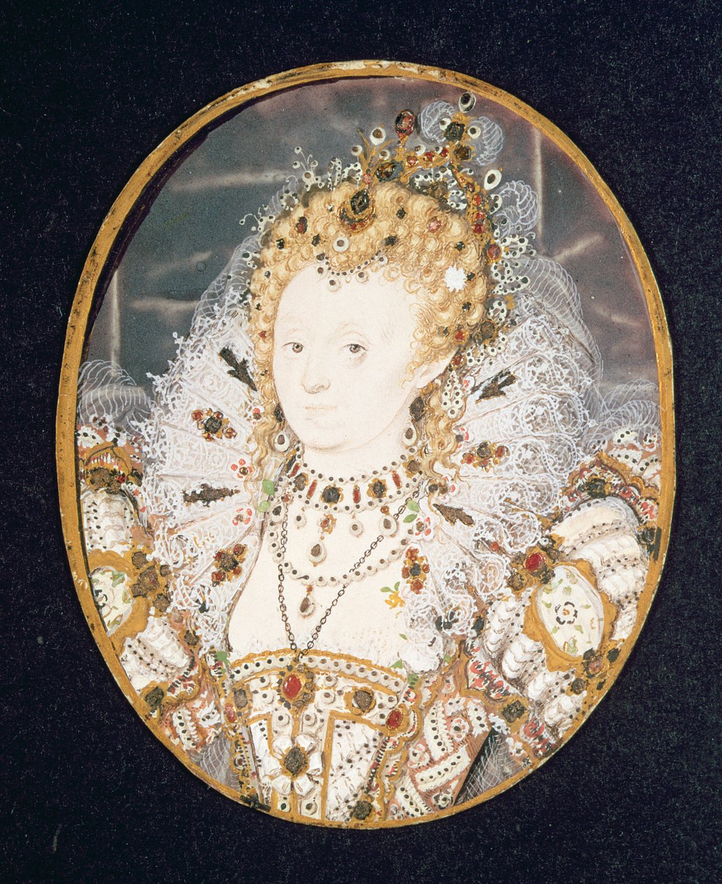 Dronning Elizabeth I, ca. 1595-1600 (wc på vellum) swed av Nicholas Hilliard