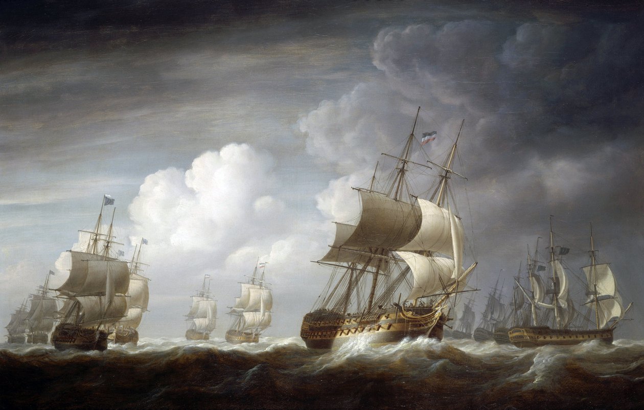 En flotta av indianska fartyg, brittiska fartyg från Ostindiska handelskompaniet. Olja på duk av Nicholas Pocock