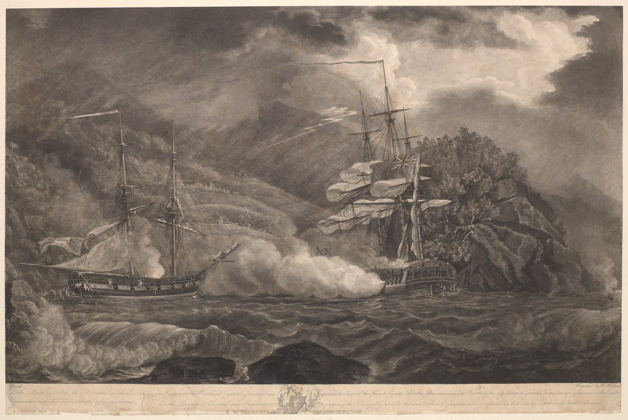 Hans Majestäts skepp "Mermaid" den 10 oktober 1795, vid Requin.... Grenada, gick på grund efter den franska korvetten "Brutus" för att förhindra landning av ammunition av Nicholas Pocock