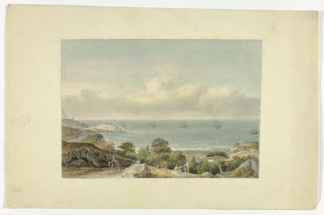 Medelhavslandskap med hamn av Nicholas Pocock