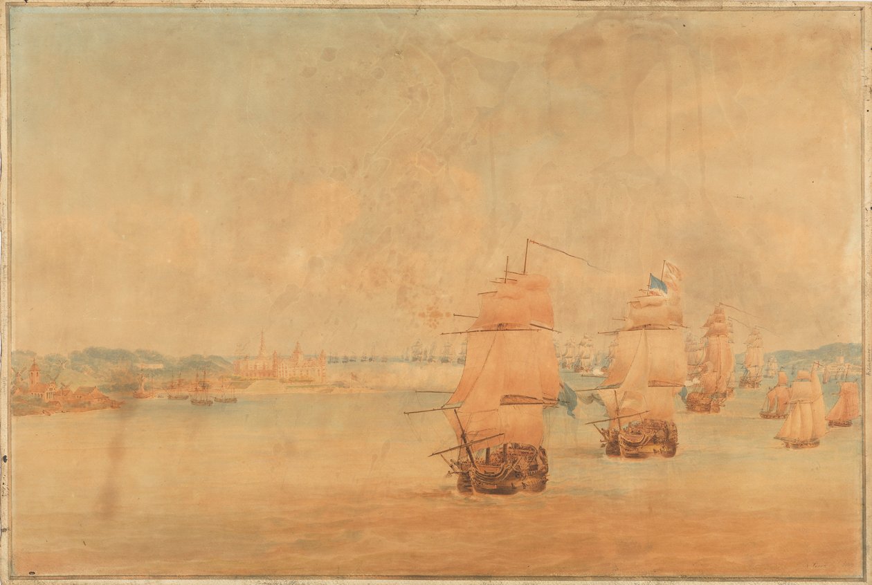 Pocock, Den engelska flottan passerar genom Öresund 28 mars 1801 av Nicholas Pocock