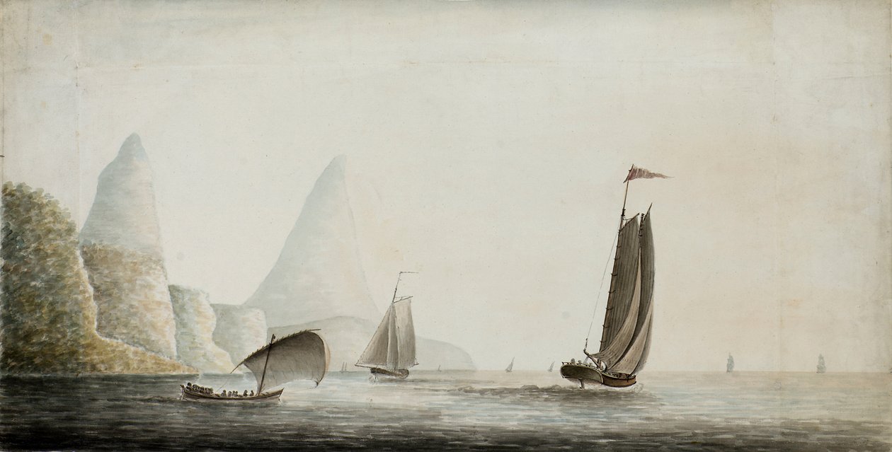 Frakt av slavar utanför Pitons, St Lucia, ca 1771 (akvarell) av Nicholas Pocock