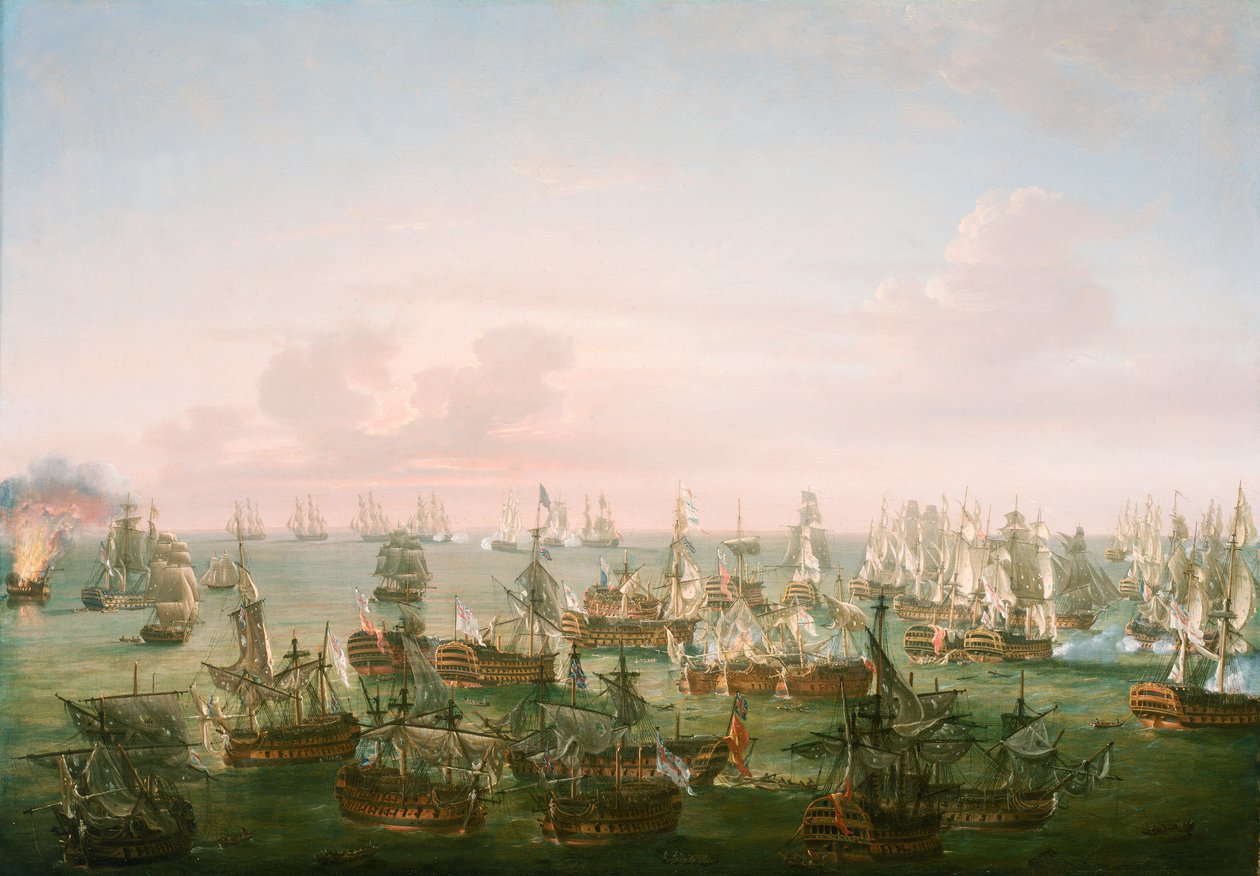 Slaget vid Trafalgar, 21 oktober 1805, slutet av striden, ca 1808 (olja på duk) av Nicholas Pocock