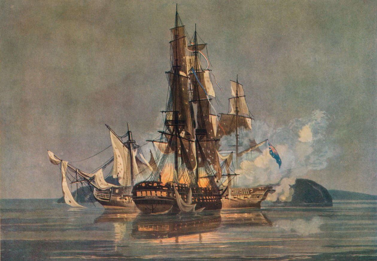Den sista fransk-brittiska fregattaktionen, c1815 av Nicholas Pocock