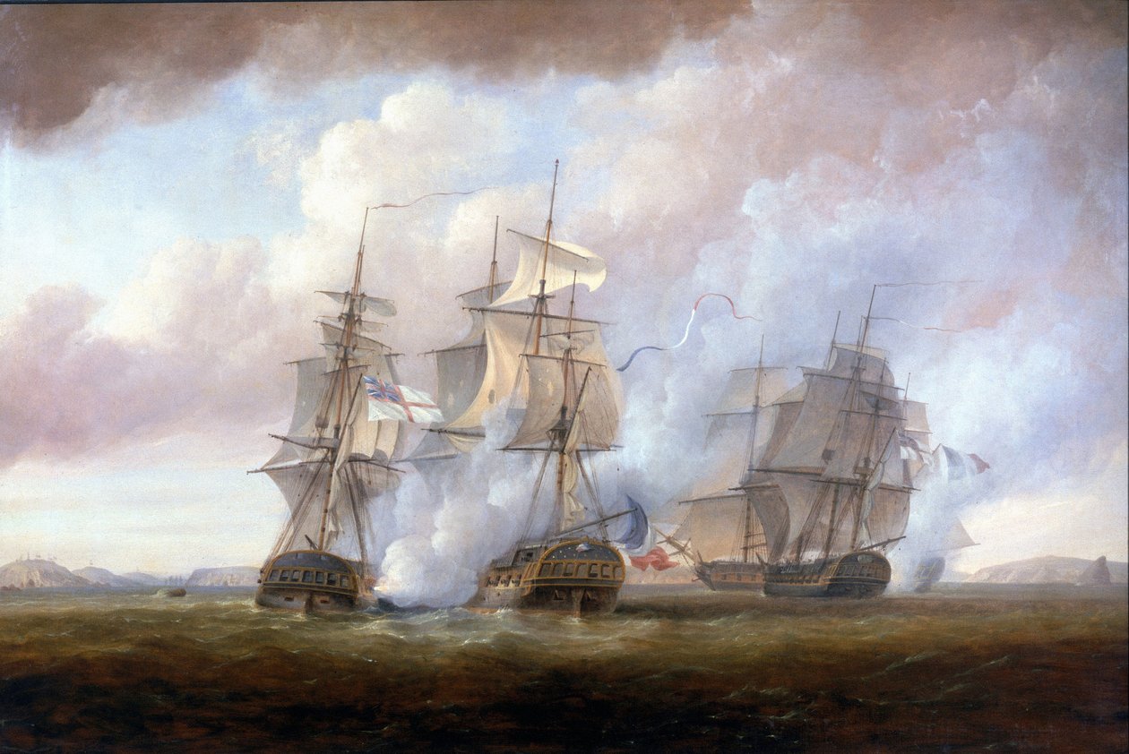 HMS San Fiorenzo och Nymphes erövring av de franska fregatterna Resistance och Constance den 9 mars av Nicholas Pocock
