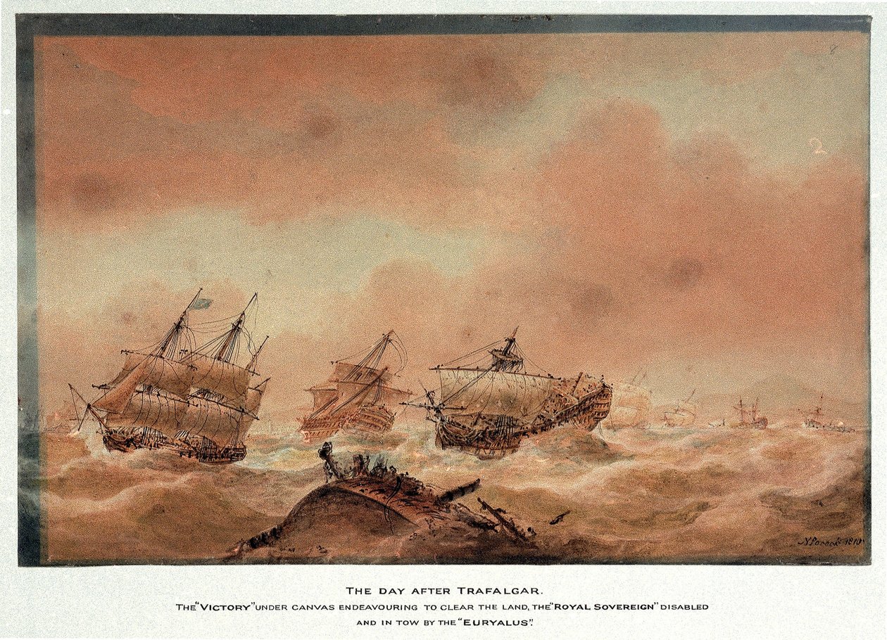 Dagen efter slaget vid Trafalgar av Nicholas Pocock