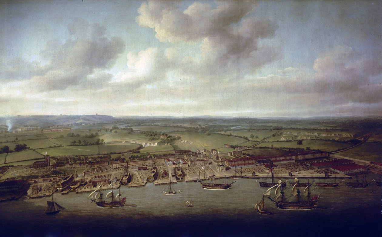 Hamnarna och hamnarna i Woolwich (England), varvet för de kungliga byggnaderna sedan 1500-talet av Nicholas Pocock