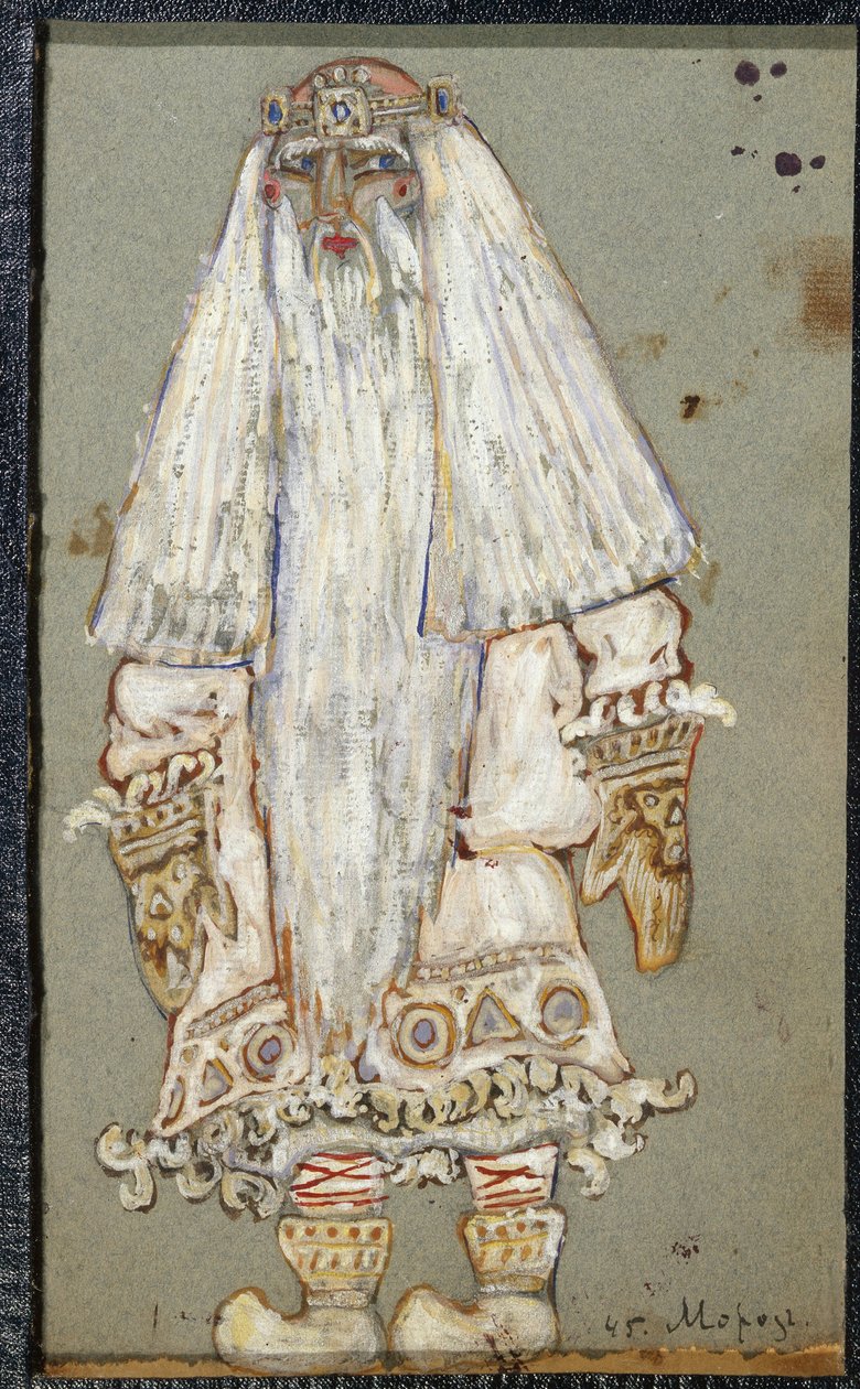 Ded Moroz (farfar Frost, jultomten). Kostymprojekt för pjäsen The Snow Maiden av Alexandre Ostrovski (1823-1886). Verk av Nicholas Roerich (1874-1947), tempera på papper av Nicholas Roerich