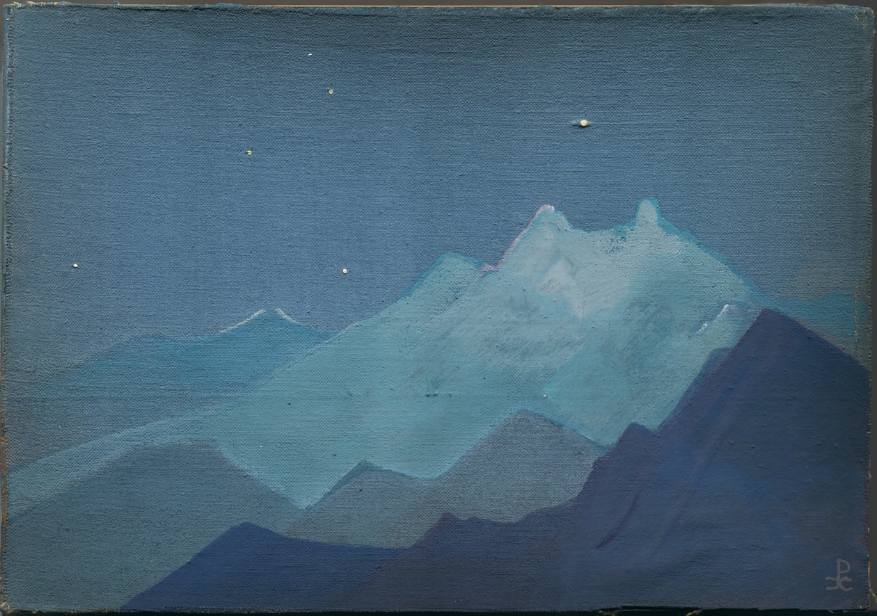 Himalaya, månbelysta berg, skiss, 1933 av Nicholas Roerich