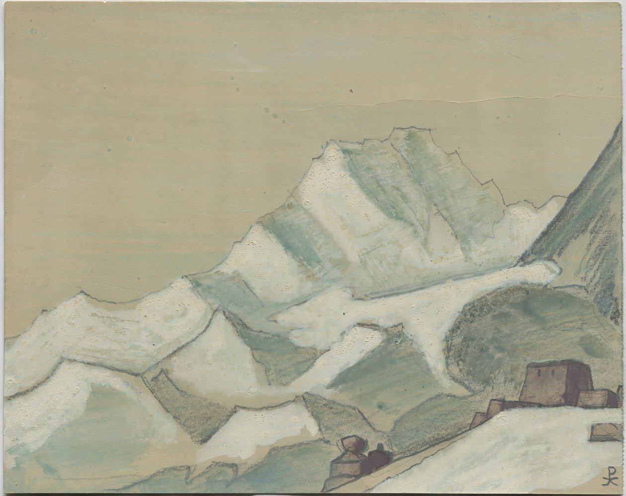 Himalaya bortom molnen, skiss, 1933 av Nicholas Roerich