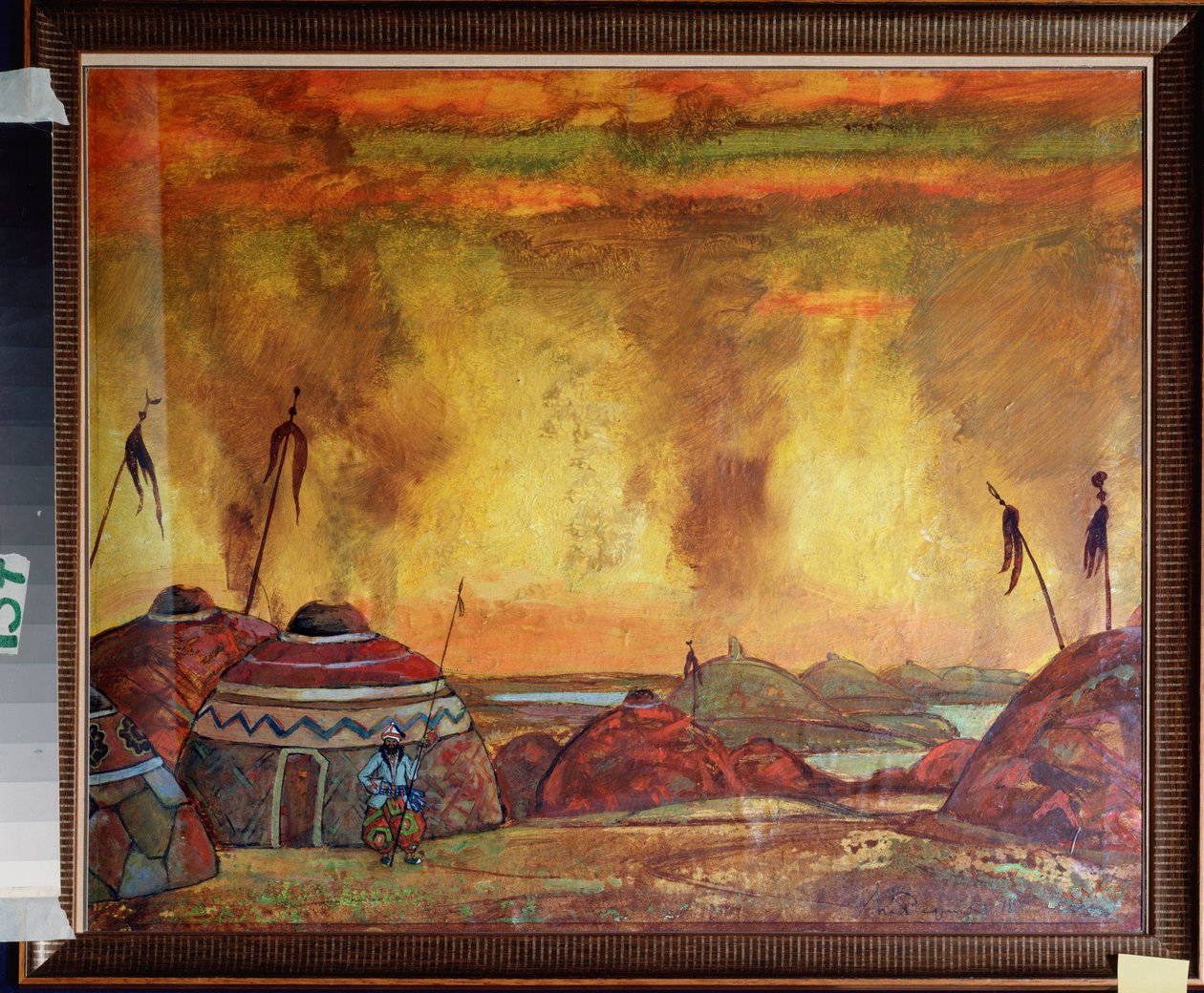 Polovtsien-lägret (eller Couman, Kouman). Förberedande dekor för operan ""Prins Igor"" av Alexandre Borodin (Borodin) (1833-1887). Verk av Nicolas (Nicholas) Roerich (1874-1947), tempera på papper av Nicholas Roerich
