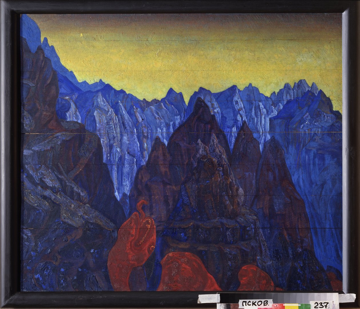 Ormens rop. (Tibets bergslandskap). Målning av Nicholas Roerich (1874-1947), tempera på trä av Nicholas Roerich