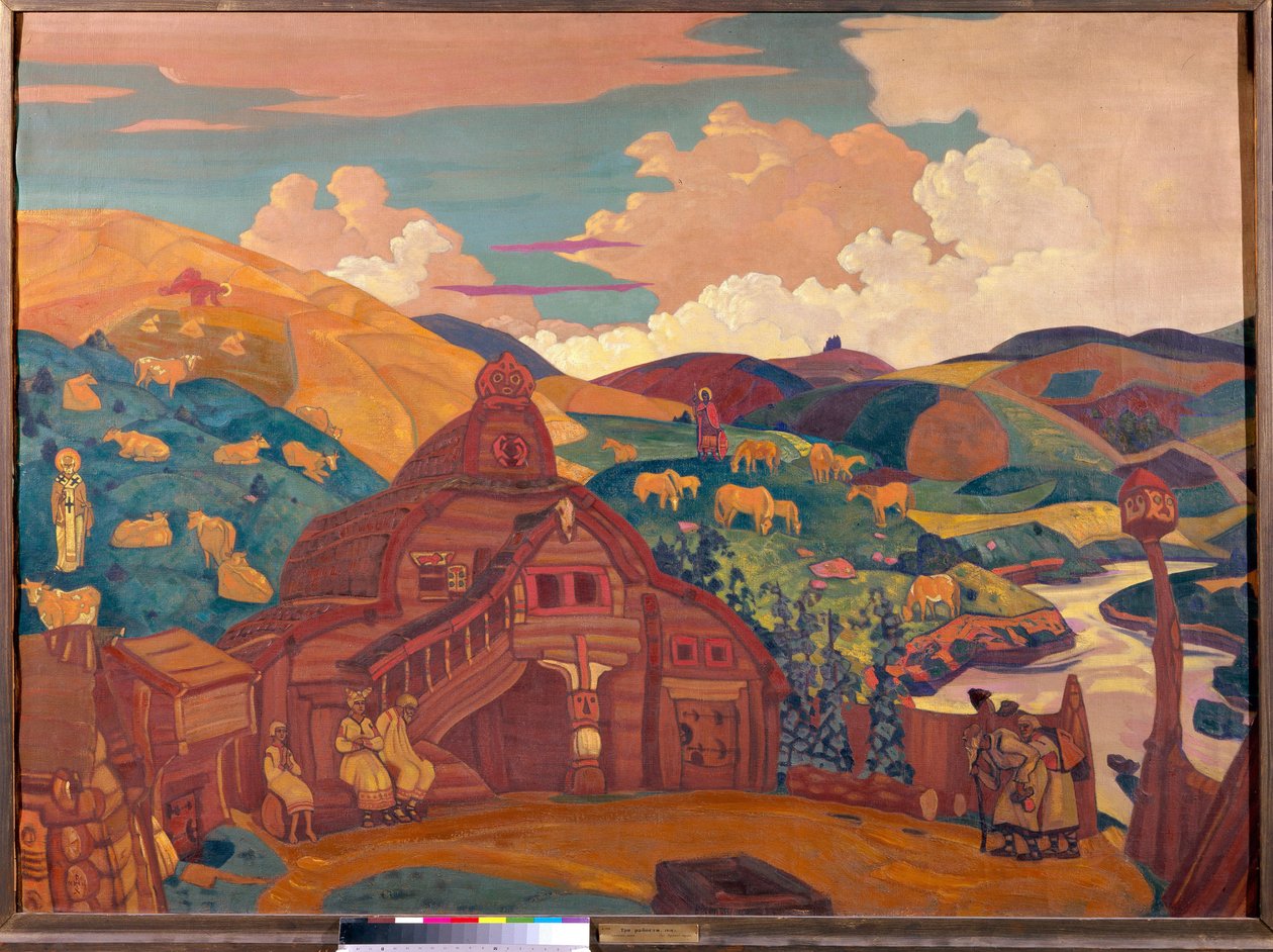 De tre glädjeämnena. Målning av Nicolas (Nicholas) Roerich (1874-1947), tempera på duk av Nicholas Roerich