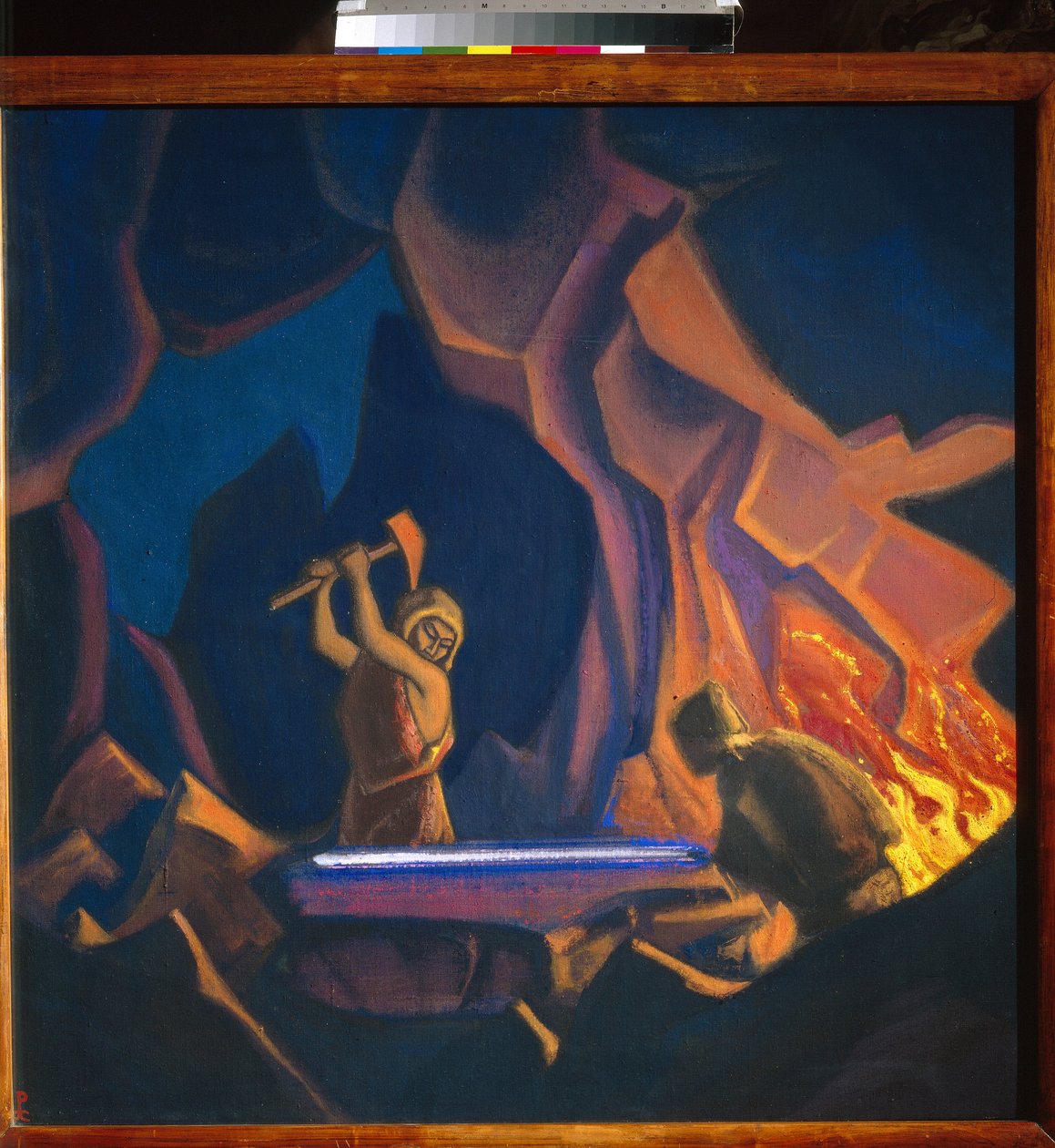Nibelungs. Smida svärdet. (Avsnitt från tysk mytologi). Verk av Nicolas (Nicholas) Roerich (1874-1947), tempera på duk av Nicholas Roerich