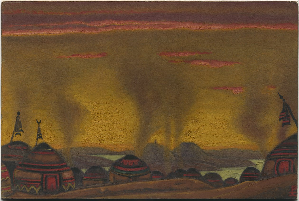 Polovtsian Camp, dekor för "Polovtsian Dances" från Borodins opera "Prince Igor", 1943 av Nicholas Roerich