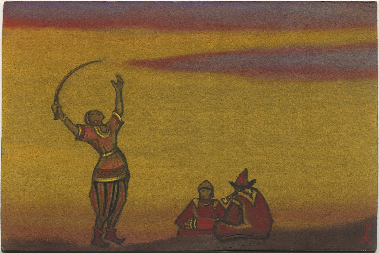 Polovtsians, en med en scimitar, kostymdesign för "Polovtsian Dances" från Borodins opera "Prince Igor", 1943 av Nicholas Roerich