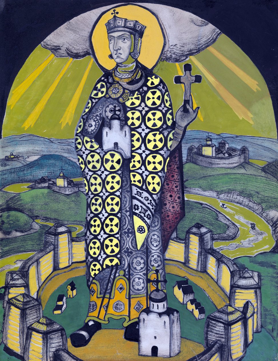 Saint Olga, Princess of Kiev (collage & tempera på papper) av Nicholas Roerich