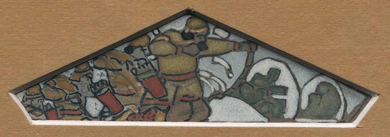 Skiss för den triangulära dekorationen längst till vänster av majolikafrisen "Northern Life", 1905 av Nicholas Roerich