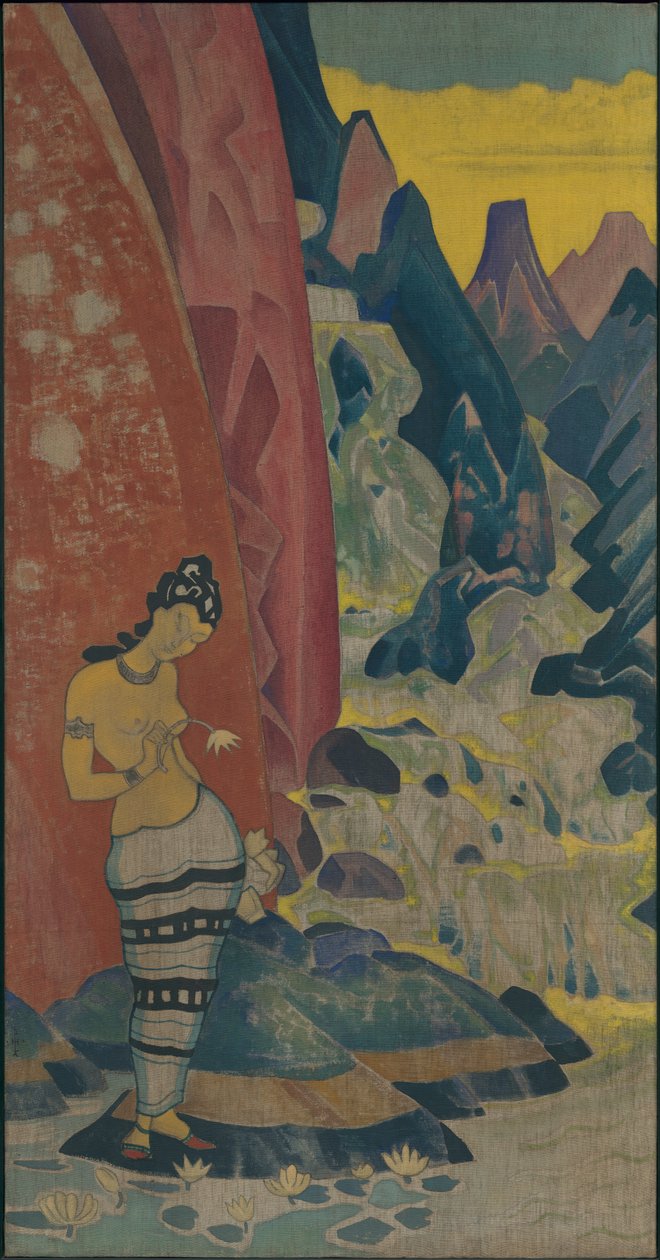Song of the Waterfall, dekorativ panel, "Dreams of Wisdom"-serien, 1920 av Nicholas Roerich
