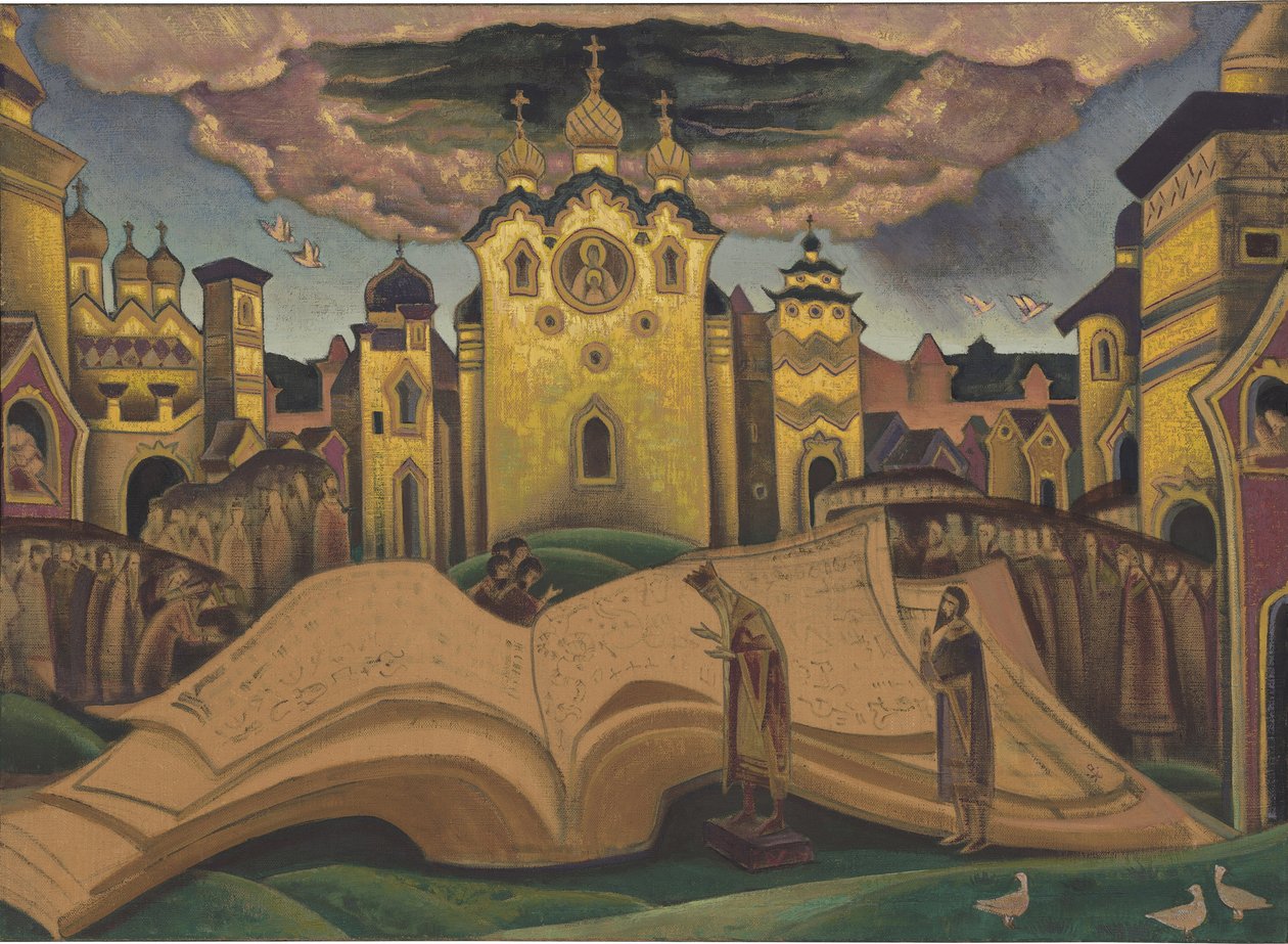 Golubinaya Kniga (Duvans bok, le livre de la colombe) av Roerich, Nicholas (1874-1947). Tempera på duk, storlek: 73,5x101,5 av Nicholas Roerich