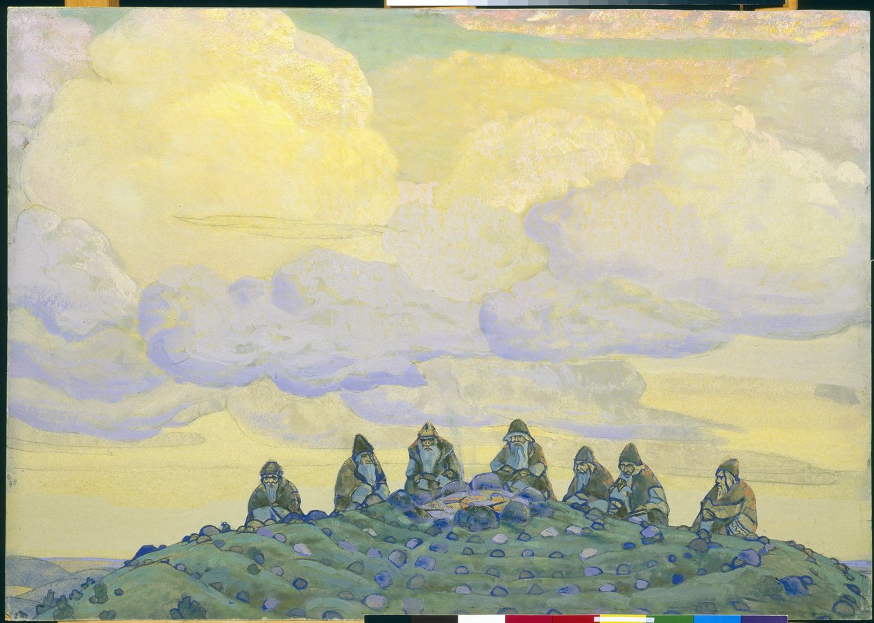 The Great Sacrifice: dekor för baletten "The Rite of Spring" av Igor Stravinsky, 1910 av Nicholas Roerich