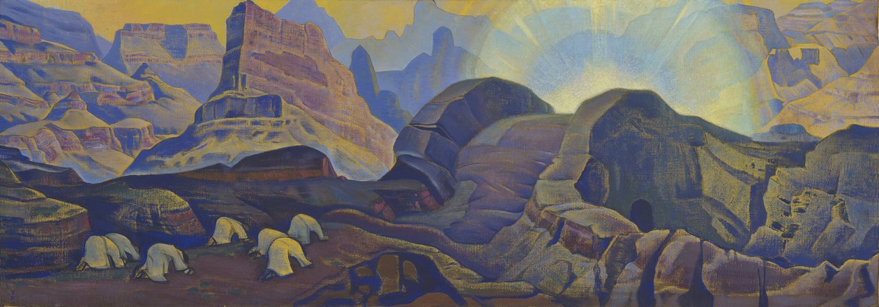 Miraklet (från serien Messias) av Roerich, Nicholas (1874-1947). Tempera på duk, storlek: 62x205 av Nicholas Roerich
