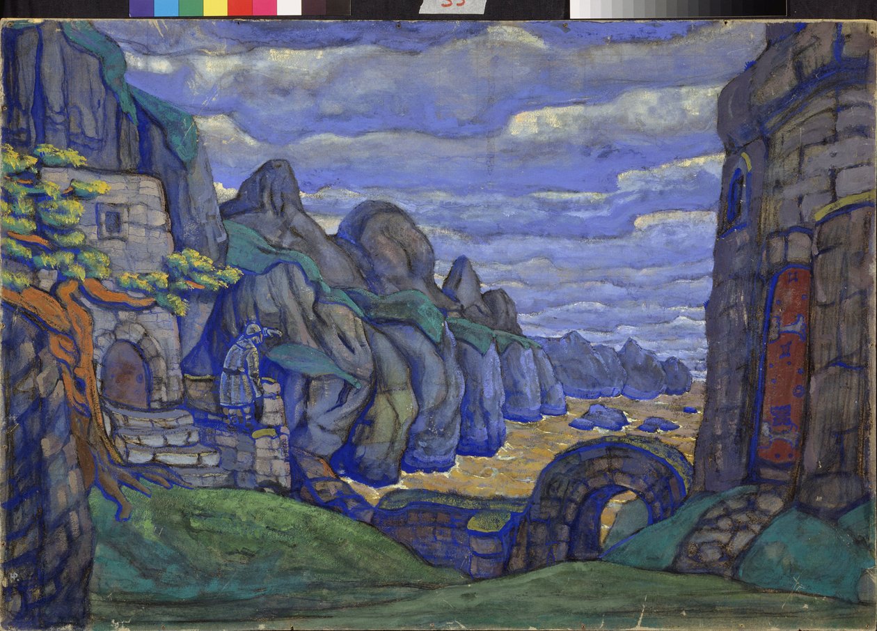 By vid havet Förberedande dekor för operan Tristan och Isolde av Richard Wagner (1813-1883). Verk av Nicholas Roerich (1874-1947), gouache och tempera på kartong av Nicholas Roerich