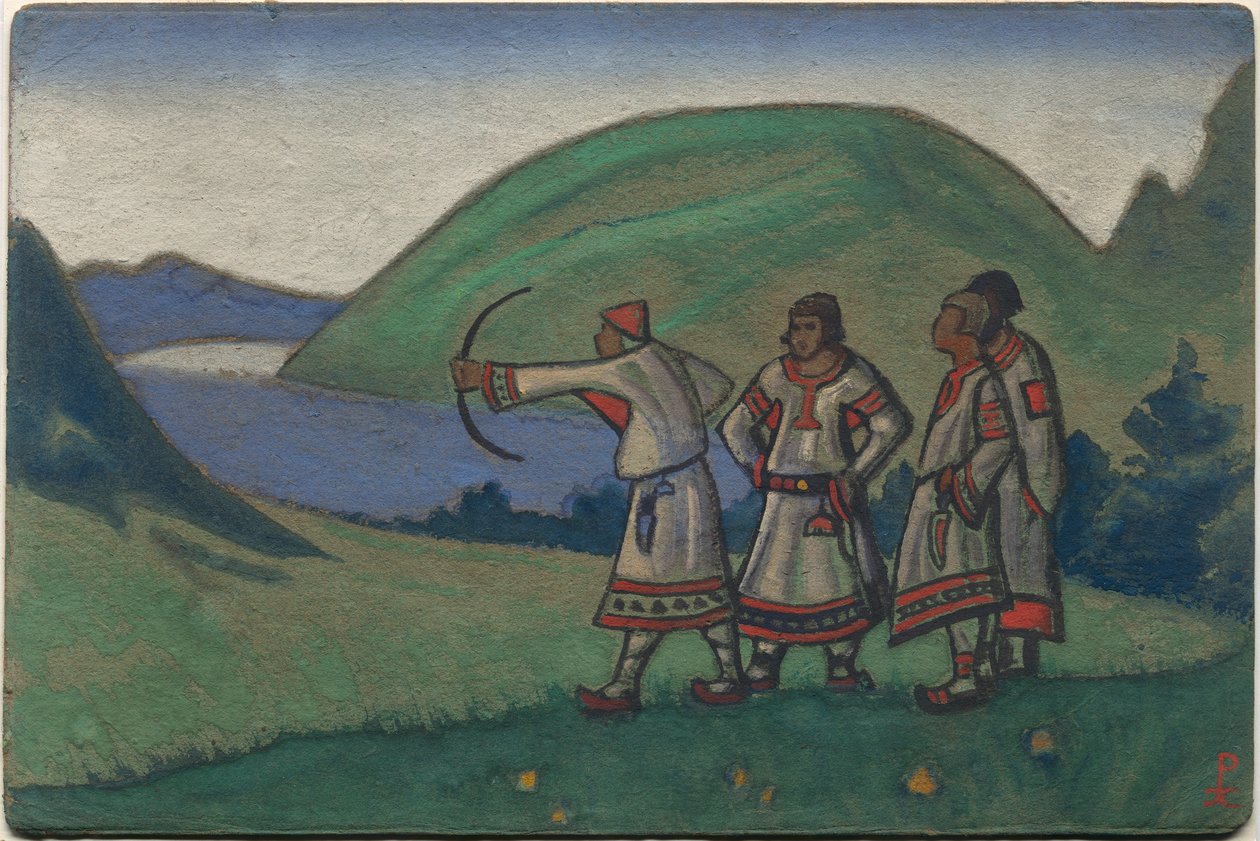 Ungdomar, dekor och kostymdesign för Stravinskys balett "Le Sacre du Printemps", 1944 av Nicholas Roerich