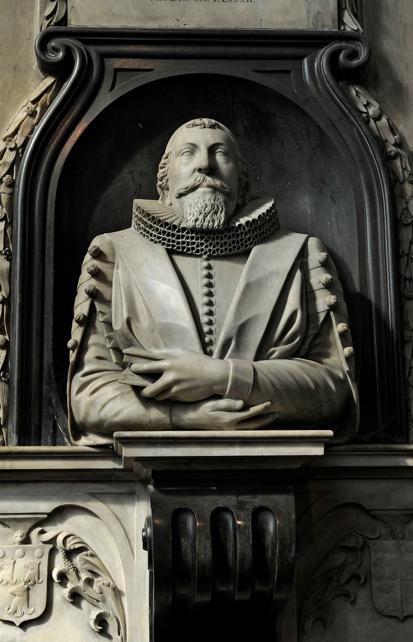 Minnesmärke över Hugo Barker, 1632 (marmor) av Nicholas Stone